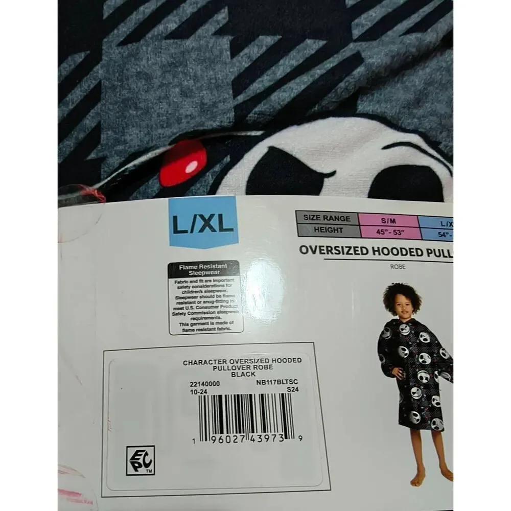 Nightmare Before Christmas Kids Oversized Hooded Pullover Robe Size L/XL NEW